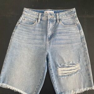 Distressed Light Blue Denim Shorts